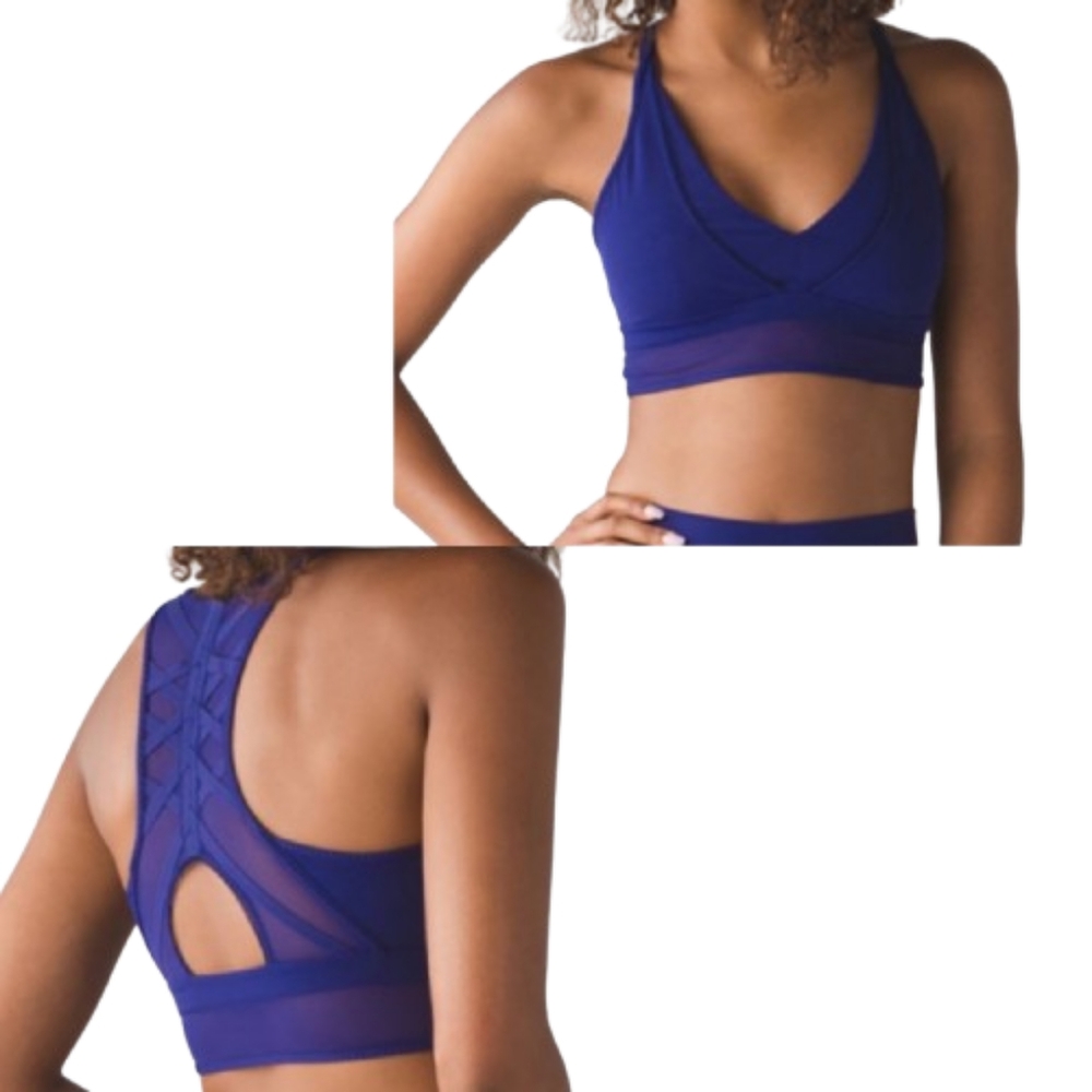 Lululemon Essential Rhythm Blue Sports Bra Lace-Up Back Detail Mesh